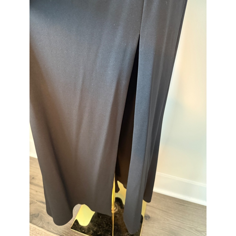 Xscape Womens 6 Black Pleated Ruffle Neck Gown Ruched Maxi Dress Formal Slit - Picture 4 of 16